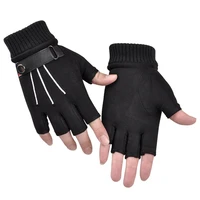 elk leather fingerless thermal gloves men women fabrics comfort anti slip outdoor knitted cuffs fishing riding cycling gloves