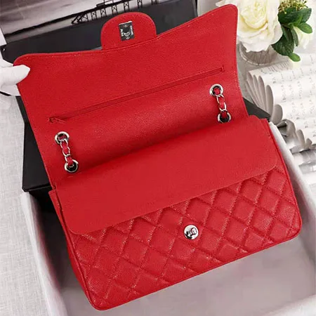 Luxury Handbag Bag For Women Genuine Leather Shoulder Bags Top Quality Fashion Design Lady's Crossbody Quilted Flap Bag Purse - Цвет: red silver chain