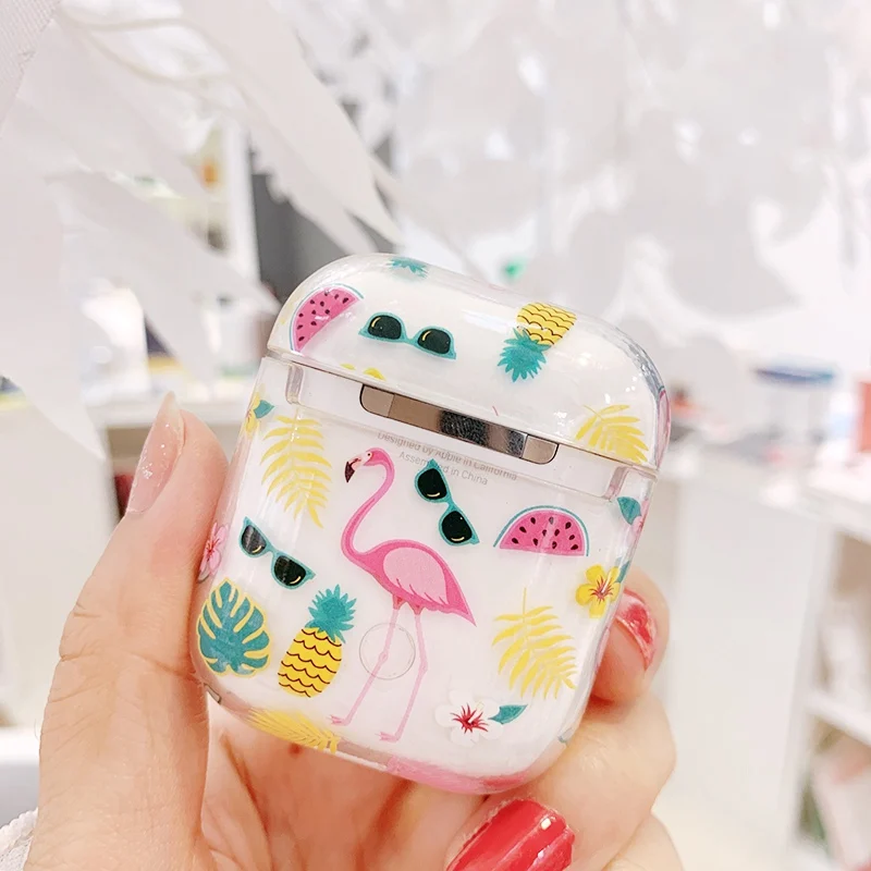 B1 Для AirPods чехол Роскошный прозрачный Фламинго защитный чехол мультфильм жесткий чехол для Air pods 2 bluetooth наушники чехол - Цвет: B1