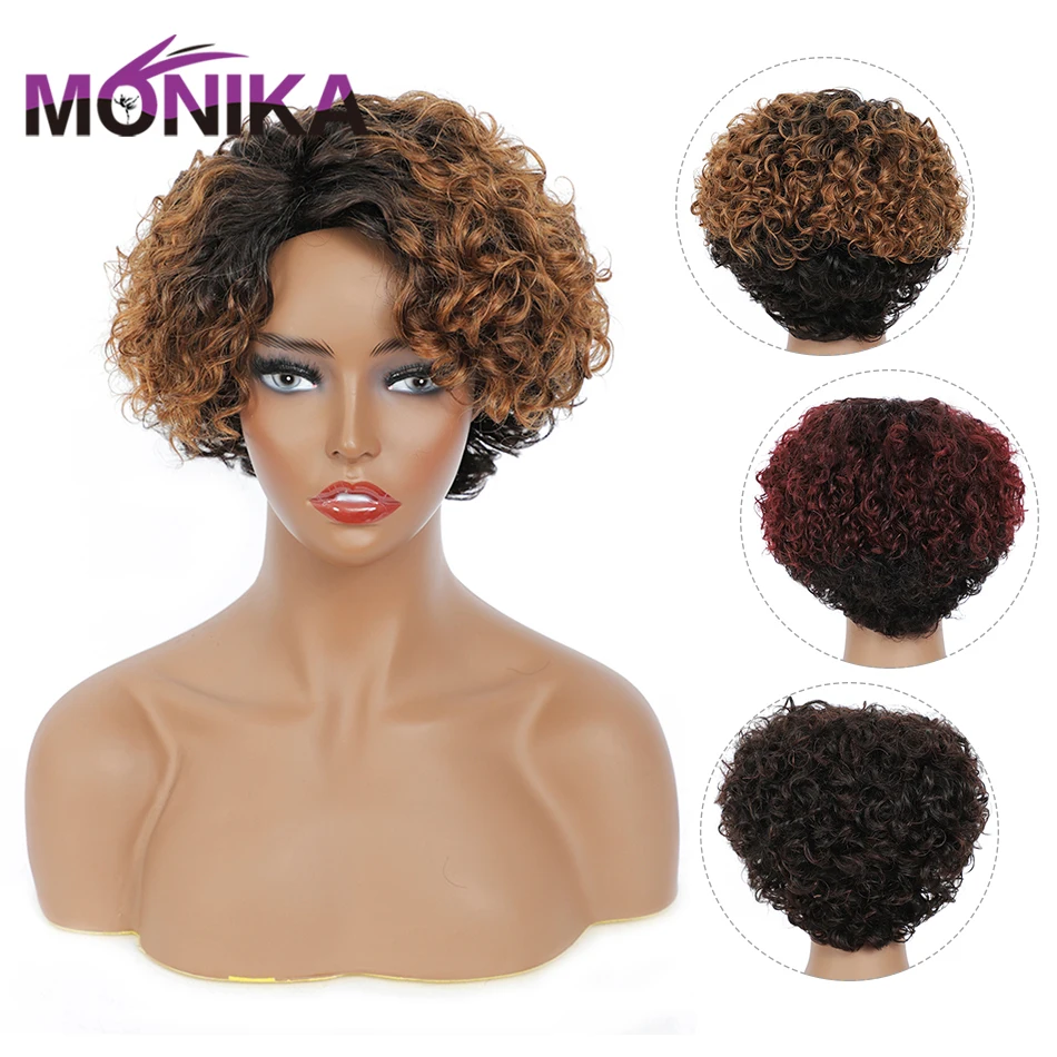 Pixie Curly Non-remy Human Hair Glueless Full Wigs For Women Free Shipping