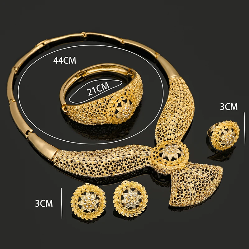 

Fani fashion Dubai Gold Color Nigerian Wedding African Beads Jewelry Set Brand Saudi necklace Bracelet Earring Ring Jewelry Set