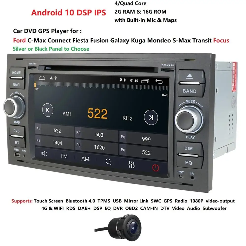 Android 10 0 DSP автомобильный мультимедиа для Ford Fiesta/Kuga/Mondeo Transit // connect C/S Max Mirror link Wifi DVR DAB