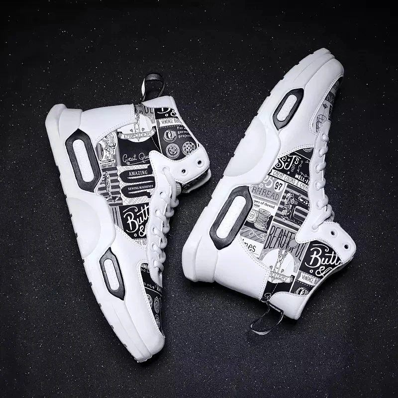 High Top Sneakers Mens Shoes Zapatos De Hombres PU Leather Stylish Graffiti Men Casual Shoe | Обувь
