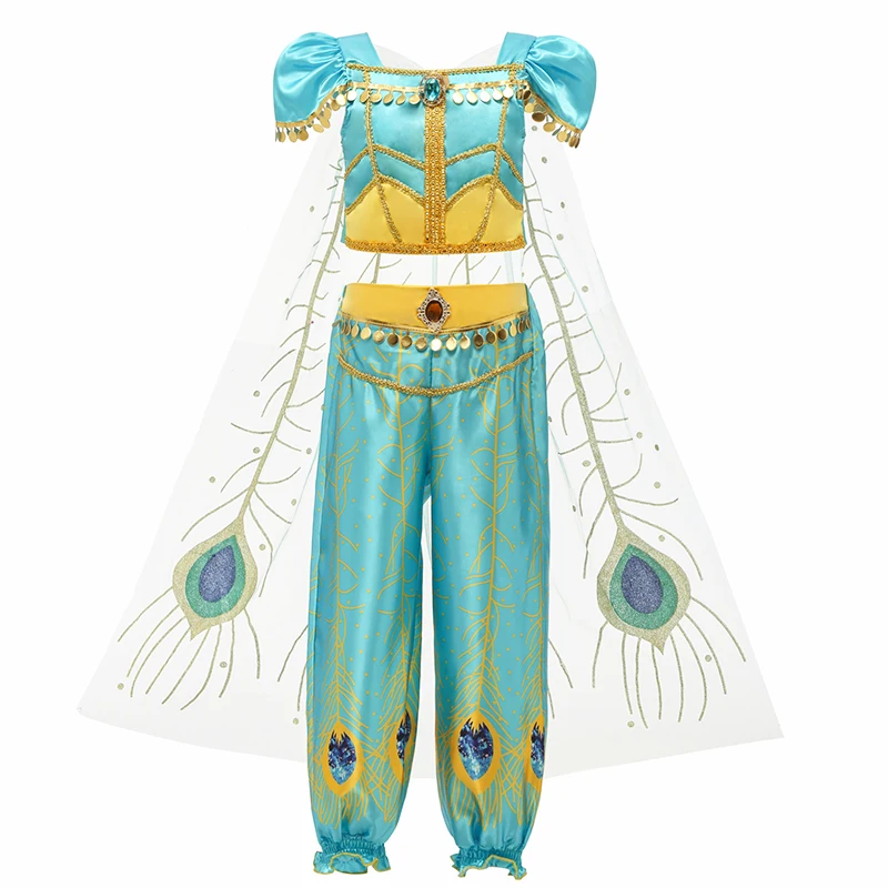 style1 Jasmine Cosplay Costume Full Set Girls Princess Skirt Aladdin Costumes Necklace Crown Earring Jewelry Suit Halloween Dresses - Цвет: style1