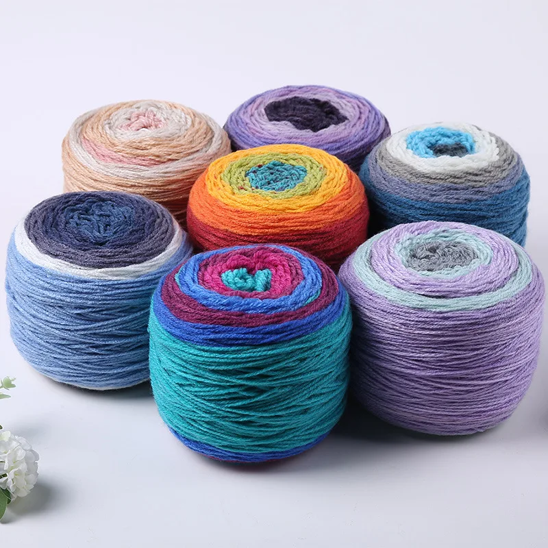 

5Balls/950g Rainbow Section Dyed Cotton Crochet Yarn DIY Knitting Wool Sofa Cushion Hat Scarf Cake Thread Crafts