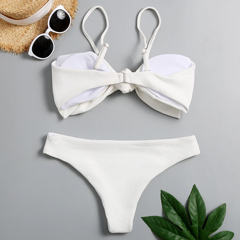 Белый купальник женский с высокой талией бикини набор сексуальный однотонный