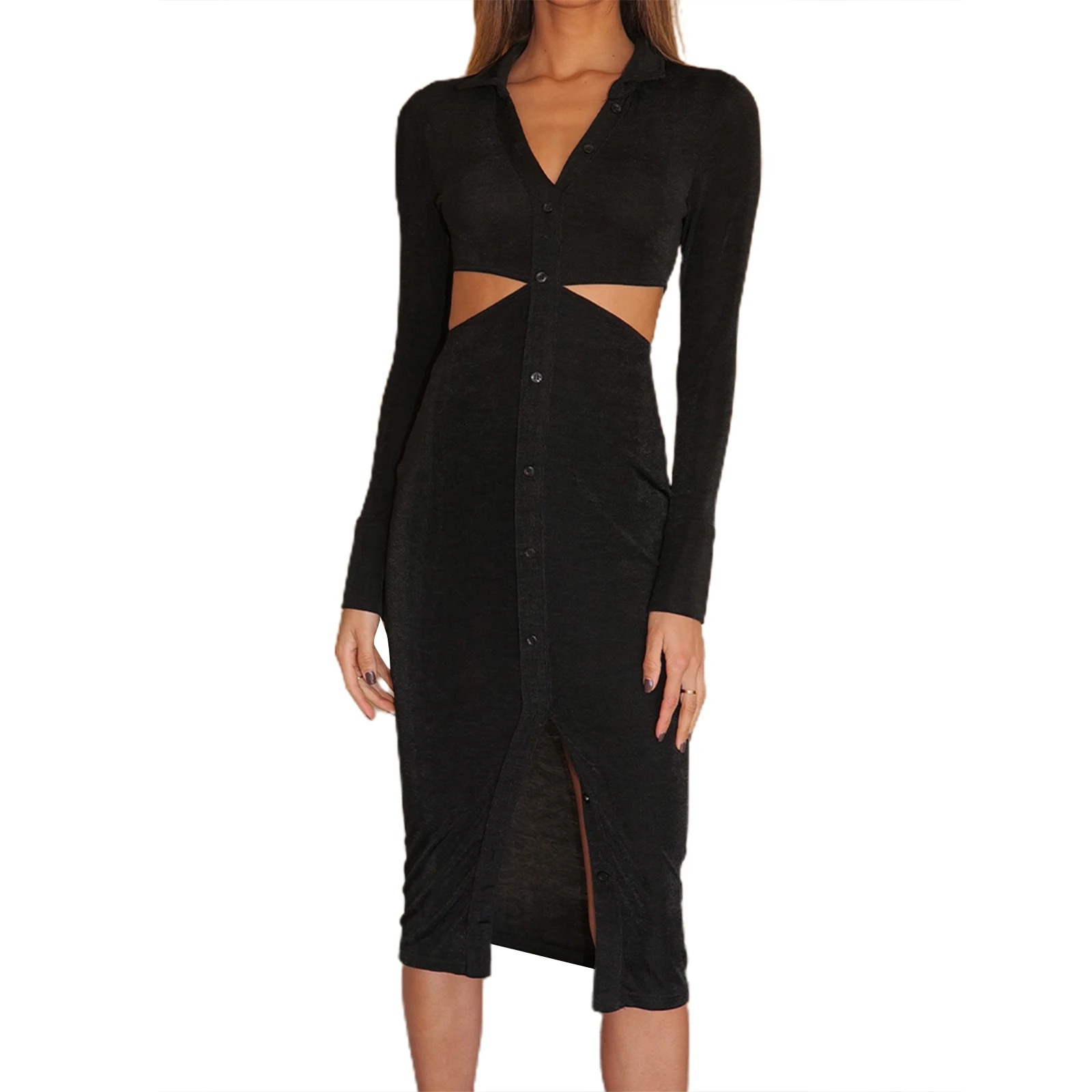 

Женское ажурное платье, однотонное облегающее платье-Кардиган с длинным рукавом, весна-осень