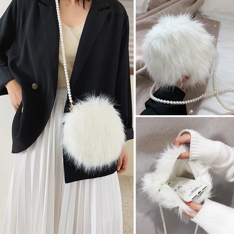 Белая сумка на плечо модная Роскошная сумочка из искусственного меха Женский