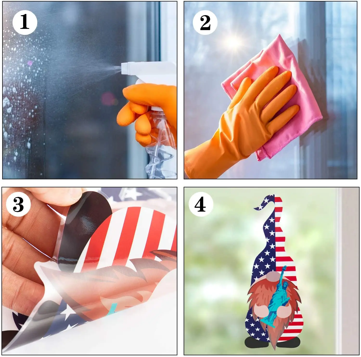 

9Pcs Independence Day Gnome Static Window Clings Double Sided American Flag Window Decals Stickers for 4th of July Decoration