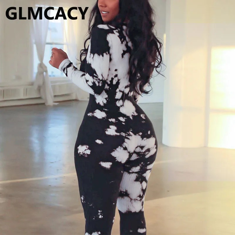 

Women Long Sleeve Tie Dye Skinny Jumpsuits Sexy Slinky Chic Streetwear Jumpsuit