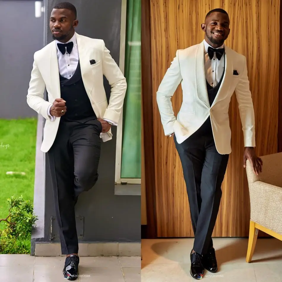 Смокинг костюмы жениха для мужчин Свадебный выпускной модный дизайнерский белый