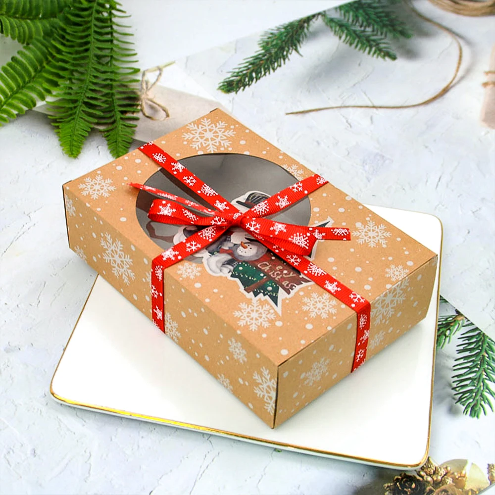 

24Pcs Christmas Cookie Boxes Gift Boxes Cupcake Boxes With Clear Window Xmas Party DIY Cake Boxes Decorative Treats Boxes