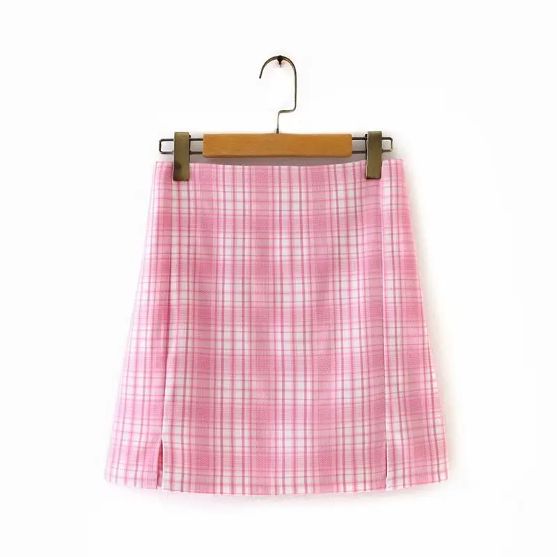 Woah 2020 Ms XC1700 European and American wind new skirt pink plaid skirts | Женская одежда
