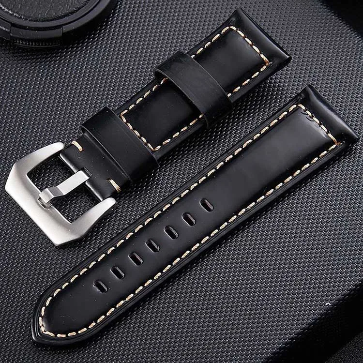 Smooth Black Silver Высокое качество Гладкий Ремешок для наручных часов для Panerai Стиль Для Мужчин's ремешки для часов из натуральной кожи Бизнес ремешок 20/22/24/26 мм Размеры - Цвет ремешка: Smooth Black Silver