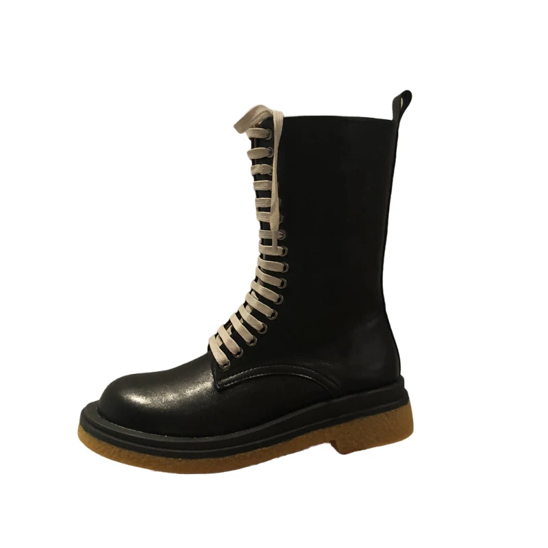 

Round Toe Zipper Ankle Strap Boots Women High Quality Genuine Leather Martin Boots Platform Women Punk Motorcycle Woman Shoes