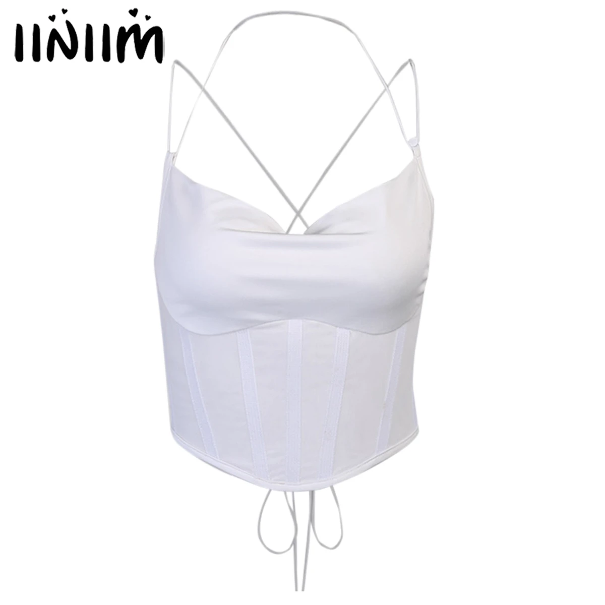 

iiniim Summer Camisoles Women's Crop Tops Sexy Lingerie Sleeveless Exotic Tanks Top Halter Neck Criss Cross Lace-up Back Vest