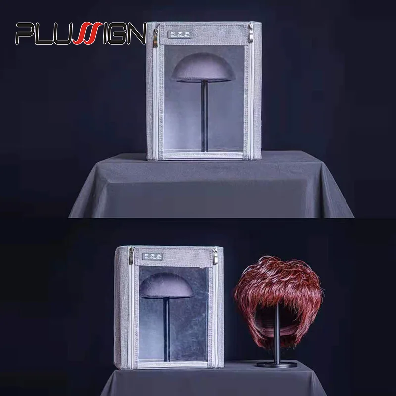 Toupee Closure Wig Storage Box For Hair Sellers Gray Anti Dust Wig Bags With Wig Stand And Head Three Size For Short Long Hair