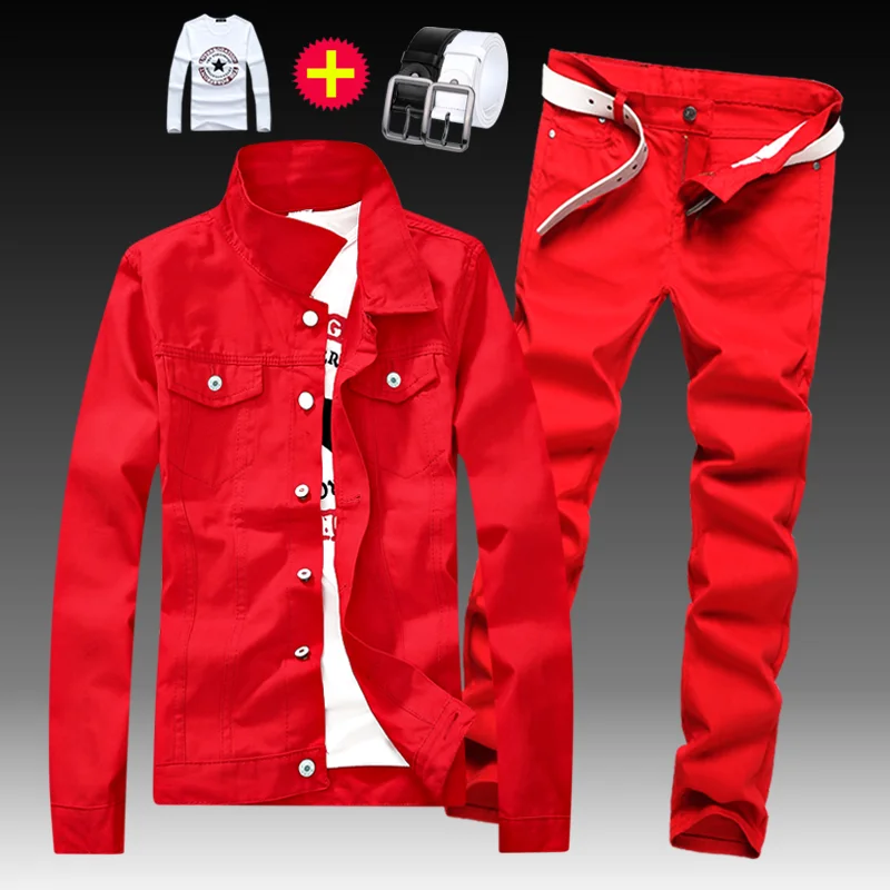 Модная мужская Облегающая джинсовая куртка с эффектом потертости длинные брюки