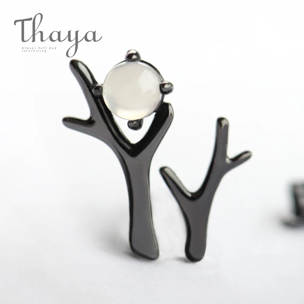 Thaya Moon Night, дизайнерские серьги-гвоздики, лунный камень, черный, S925 серебро, серьги для женщин, панк, элегантный стиль, ювелирное изделие, подарок