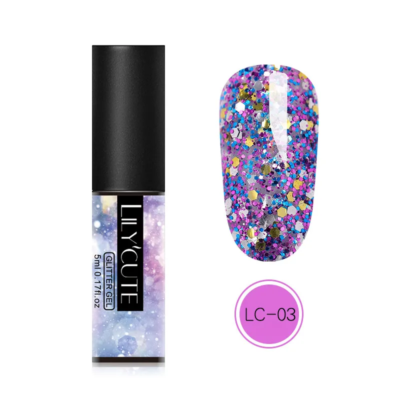 glitter LC-03 LILYCUTE 5 мл Блестящий Гель-лак для ногтей голографические Блестки для ногтей гель замочить от УФ-гель для дизайна ногтей лак для маникюра - Цвет: glitter LC-03