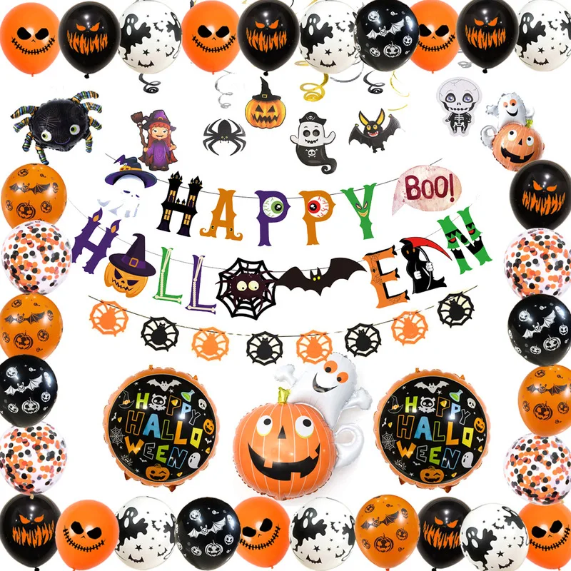 

Halloween Balloons Garland Kit Balloon Arch Kit DIY Big Spider Skull Bat Foil Balloon For Halloween Party Home Decoration