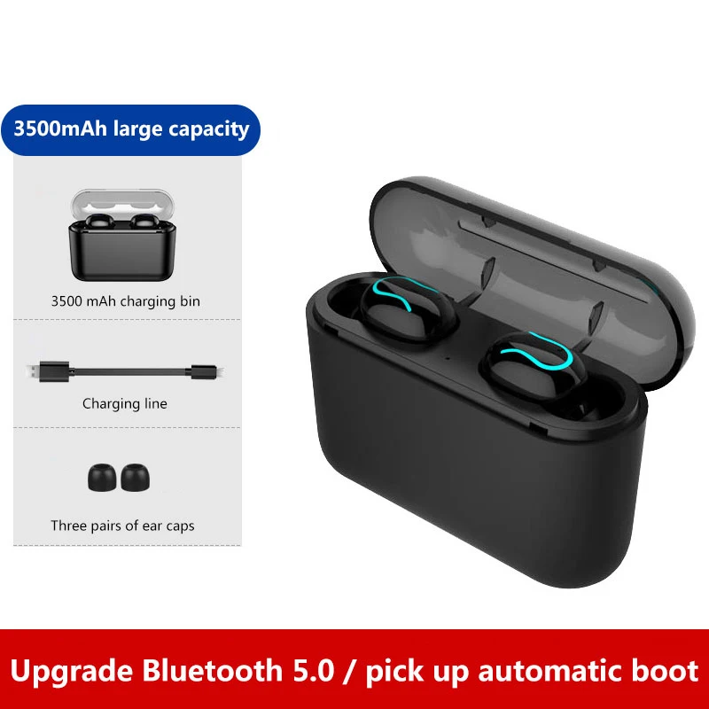 black Беспроводные наушники Bluetooth 5,0 TWS, спортивные музыкальные наушники, стереогарнитура с внешним аккумулятором 3500 мАч для Xiaomi iPho - Цвет: black