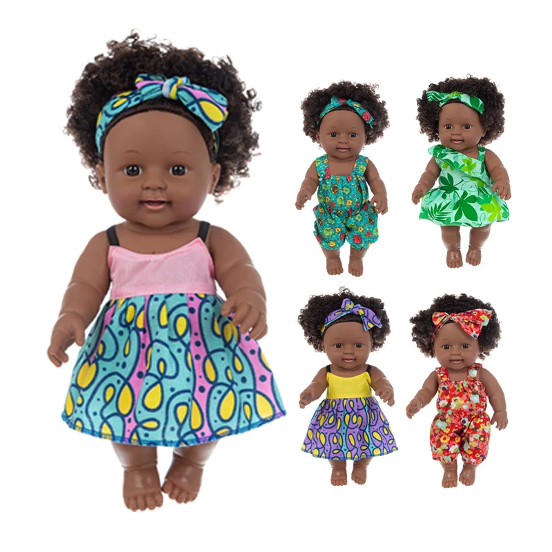 

30cm Lifelike Reborn Black Baby Dolls Toys Smart Newborn Vinyl Body Curls Dress African American Doll Kids Toy for Girls Gifts