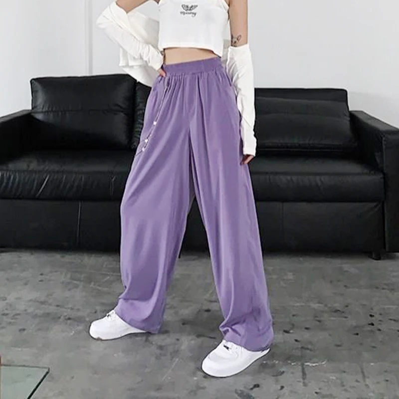 

Purple Wide Leg Pants Women Chic Gothic Full Length Harajuku Ladies Popular BF High Street Teens Casual Trousers Pantalon Femme