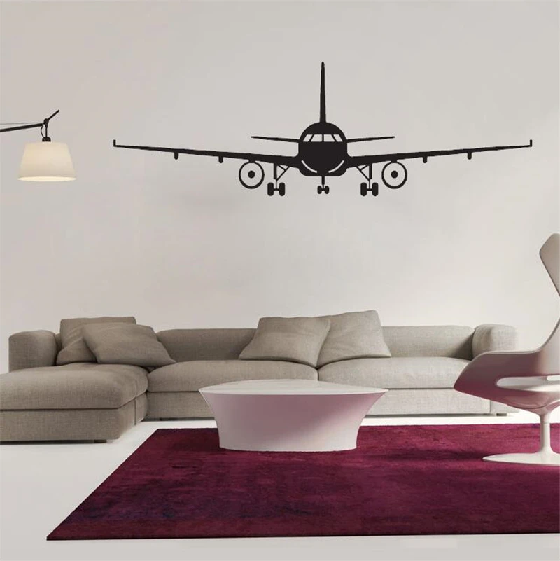 

Настенная 3D наклейка в виде самолета черного цвета, украшение для гостиной, спальни, кабинета, современное художественное настенное украше...