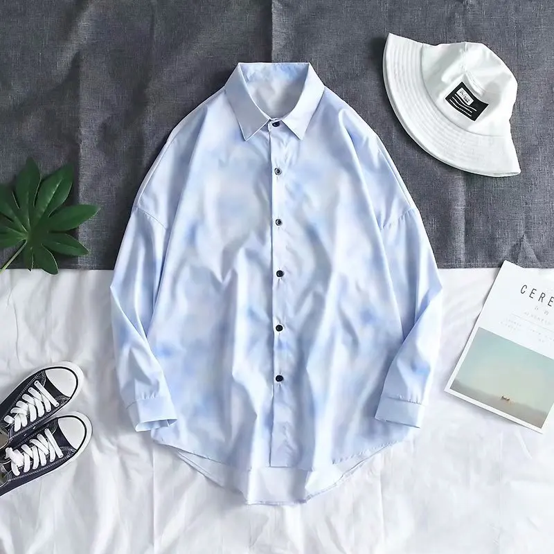 Рубашка мужская весенне-осенняя с длинным рукавом в японском стиле тай-дай |