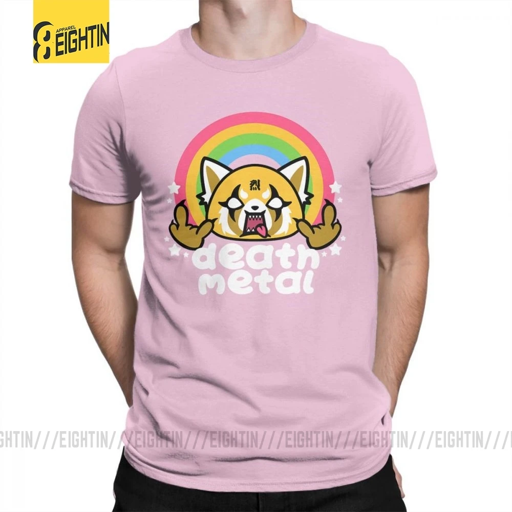 Розовый Death Metal Aggretsuko aggression Retsuko, футболки из хлопка, Мужская одежда, футболки с коротким рукавом, футболки большого размера с рисунком - Цвет: Розовый