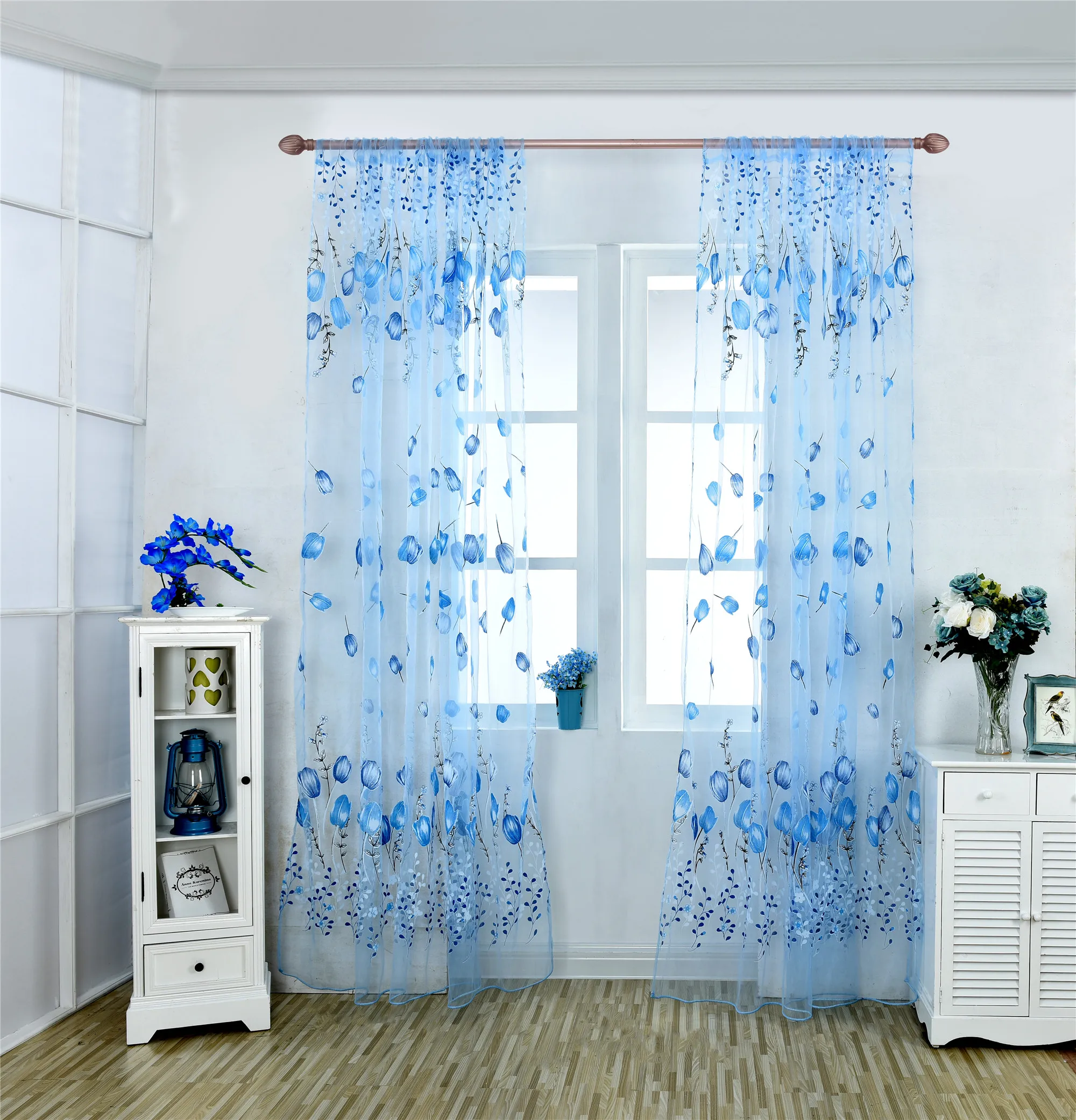 Занавеска с принтом тюльпана затемненная прозрачная вуаль тюлевые занавески для