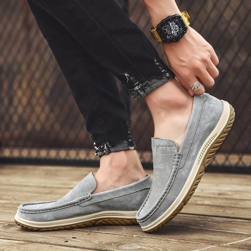 

2021 Summer New Fashion Casual Shoes Mens All-match Low Cut Business Man Moccasins Comfy cow Suede Leather Loafers Footwear