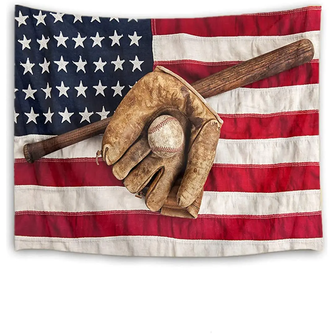 

Sport Tapestry Baseball Glove and Bat Wall Hanging American Flag Wall Tapestry for Bedroom Living Room Dorm Party Wall Decor