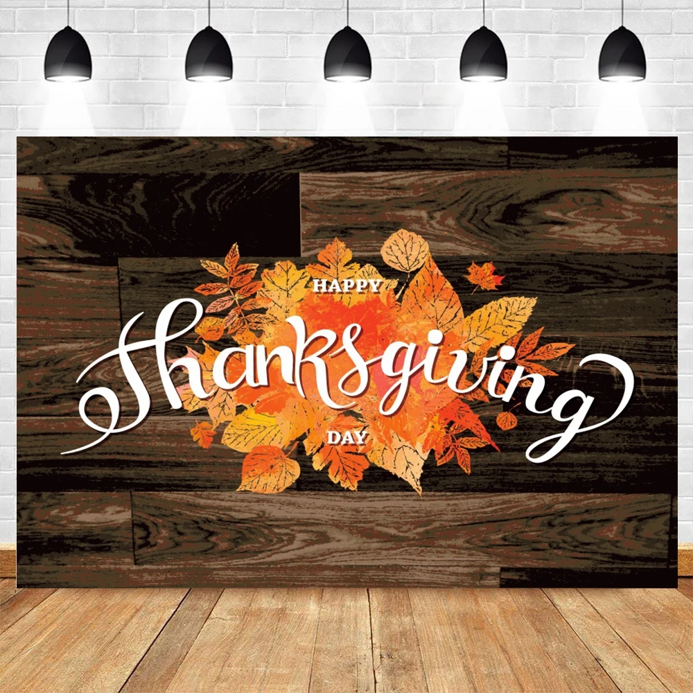 Happy Thanksgiving Backdrop Fall Pumpkin Maple Leaves Wood Board Photography Background Autumn Harvest Party Banner Photo Booth