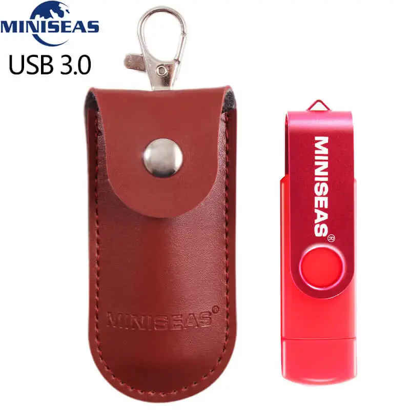 Новинка, Miniseas, usb 3,0, OTG, 64 ГБ, флеш-накопитель, USB флеш-накопитель, внешняя карта памяти, 32 ГБ, 16 ГБ, Micro USB, флешка, сумка - Цвет: red with rbag