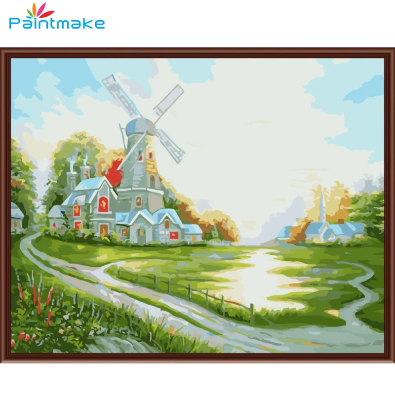 Краска для пейзажа DIY по номерам ветряная мельница масляная Ручная на холсте