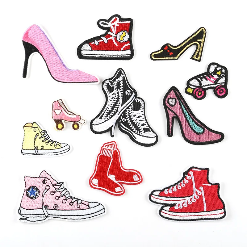100pcs/lot Embroidery Patches Clothing Decoration Accessories Sneakers High Heels Roller Skating Diy Iron Heat Transfer Applique
