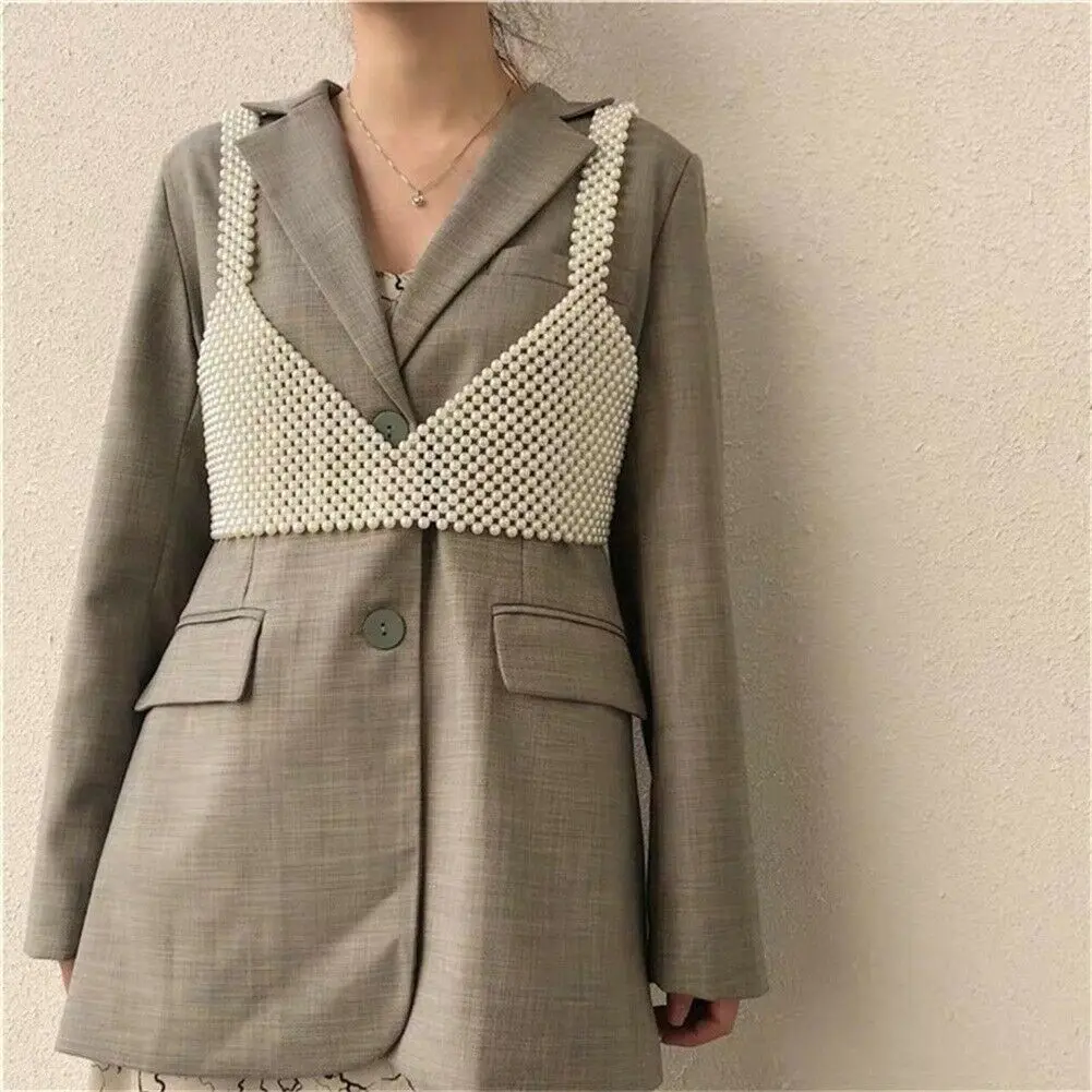 Женский бюстгальтер с бусинами и жемчугом Белый Бюстье без косточек укороченный