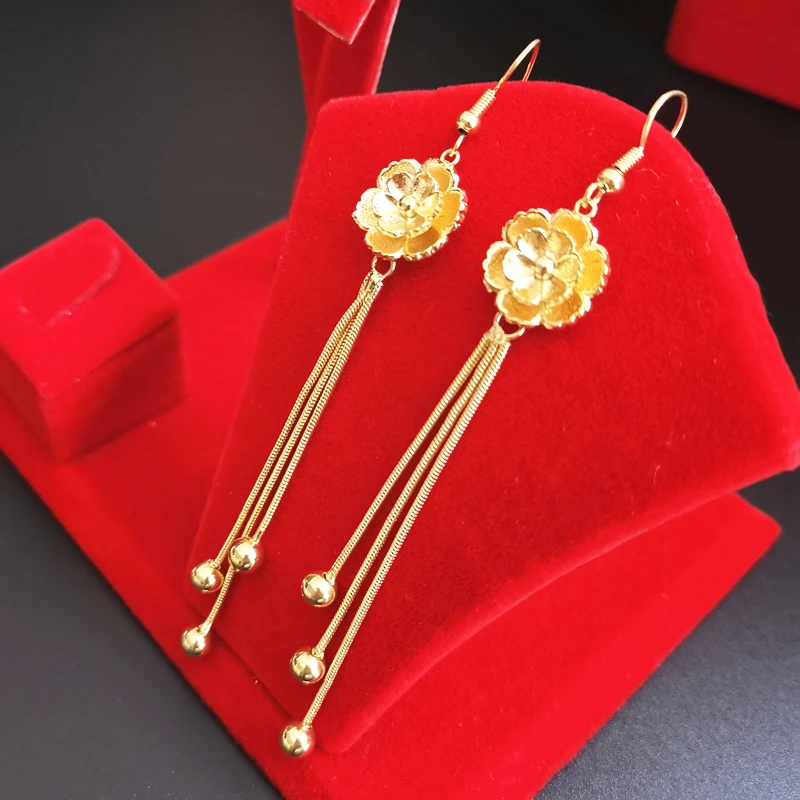 Серьги Charmhouse 24K желтого золота с цветами длиной 10 см сережки Brincos свадебные