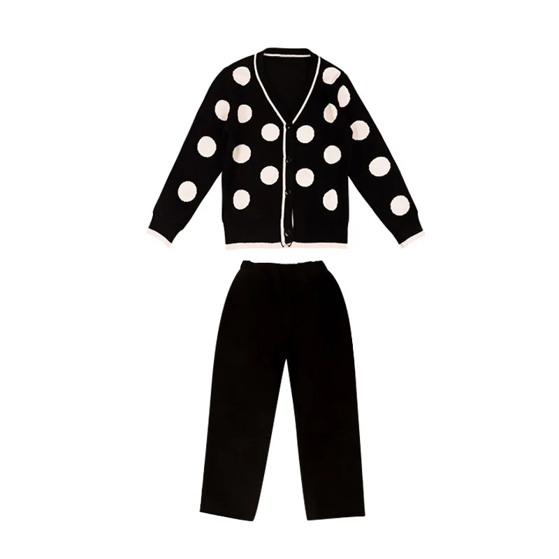 

AUTUMN Girls Suit 2019 Kids Clothing Set Teen Girls Clothes Set Casual Costume For Girls 3-12Y Dot sweater coat+pant 2 Pcs