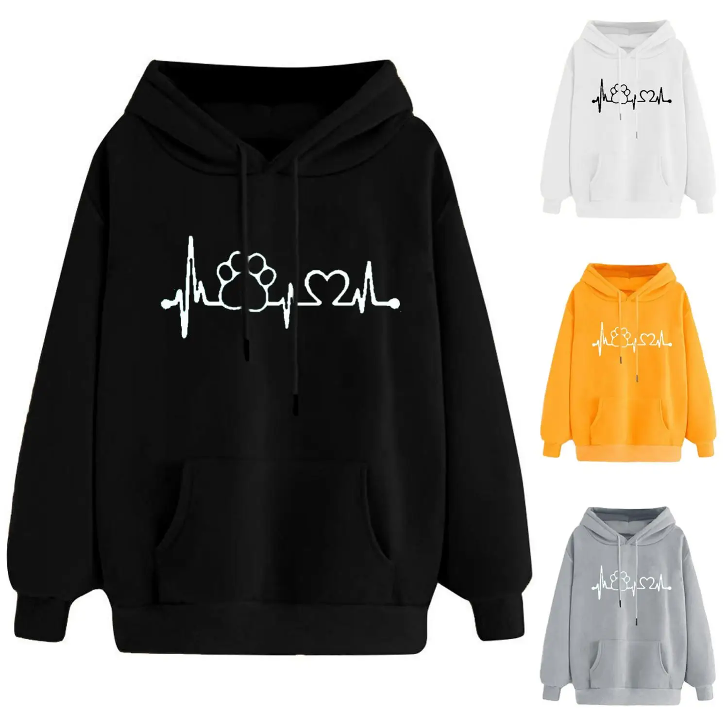 

Dog paw Print Women's Hoodies Lightweight Long Sleeve Casual Pullover Hooded Autumn Winter Women Sweatshirt Harajuku Casual