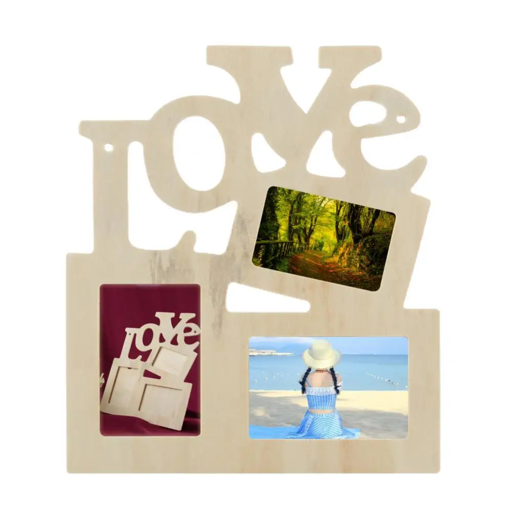 

3 in 1 White Hollow Love Wooden Family Picture Photo Frame DIY Art Decor Frame