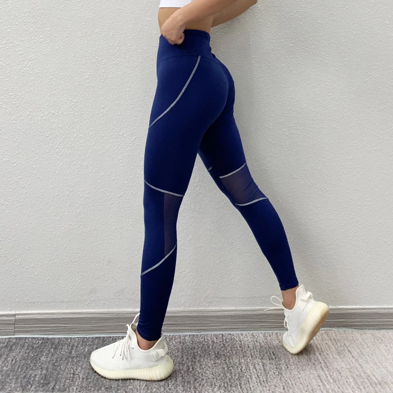 Navy BINAND Mesh полосатые женские Леггинсы спортивные женские фитнес Леггенсы с высокой талией штаны для йоги леггинсы для спортзала спортивные леггинсы тренировочные брюки - Цвет: Navy