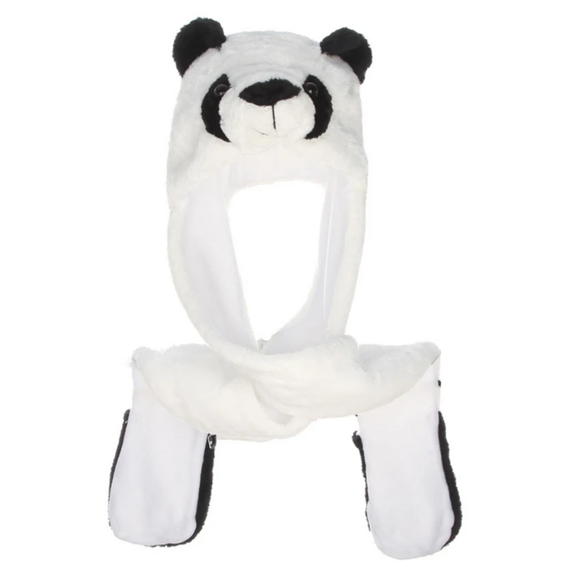 

Adult Kids 3 In 1 Multifunctional Plush Hat Scarf Mitten Combo Cute Animal Character Stuffed Hooded Beanie Earflap Cap Fluffy Wa