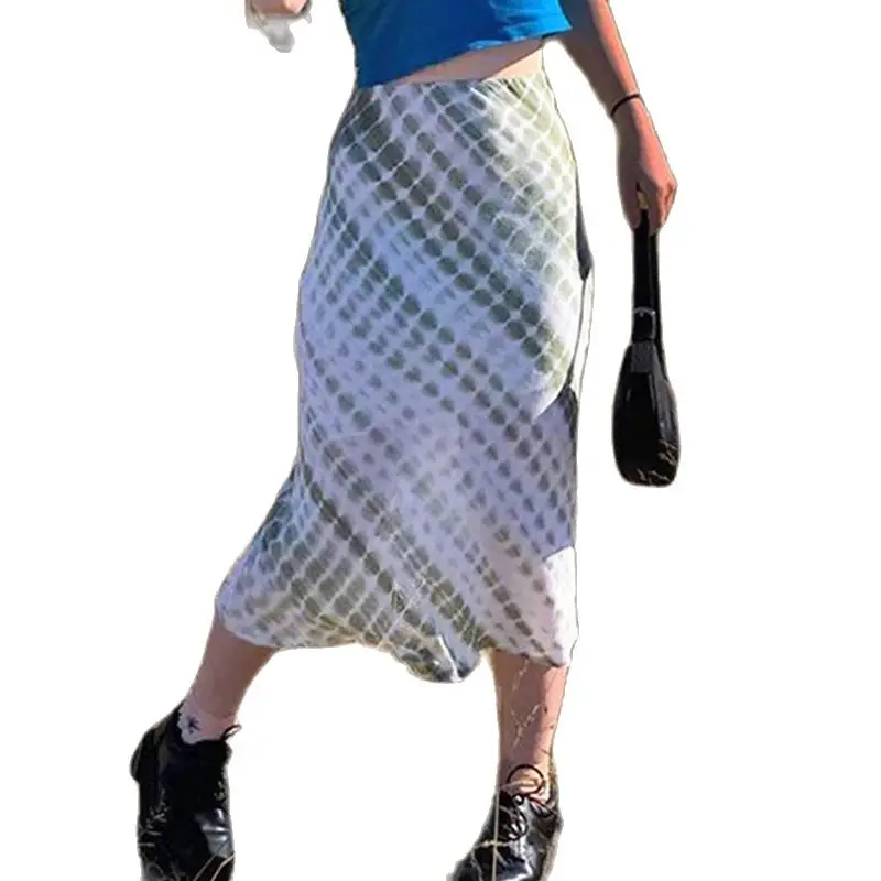 

Rapcopter Tie Dye Printed Skirts Y2K Frill Long Mid-Calf Straight Skirts Women High Waist Cute Retro Party Outfits Streetwear