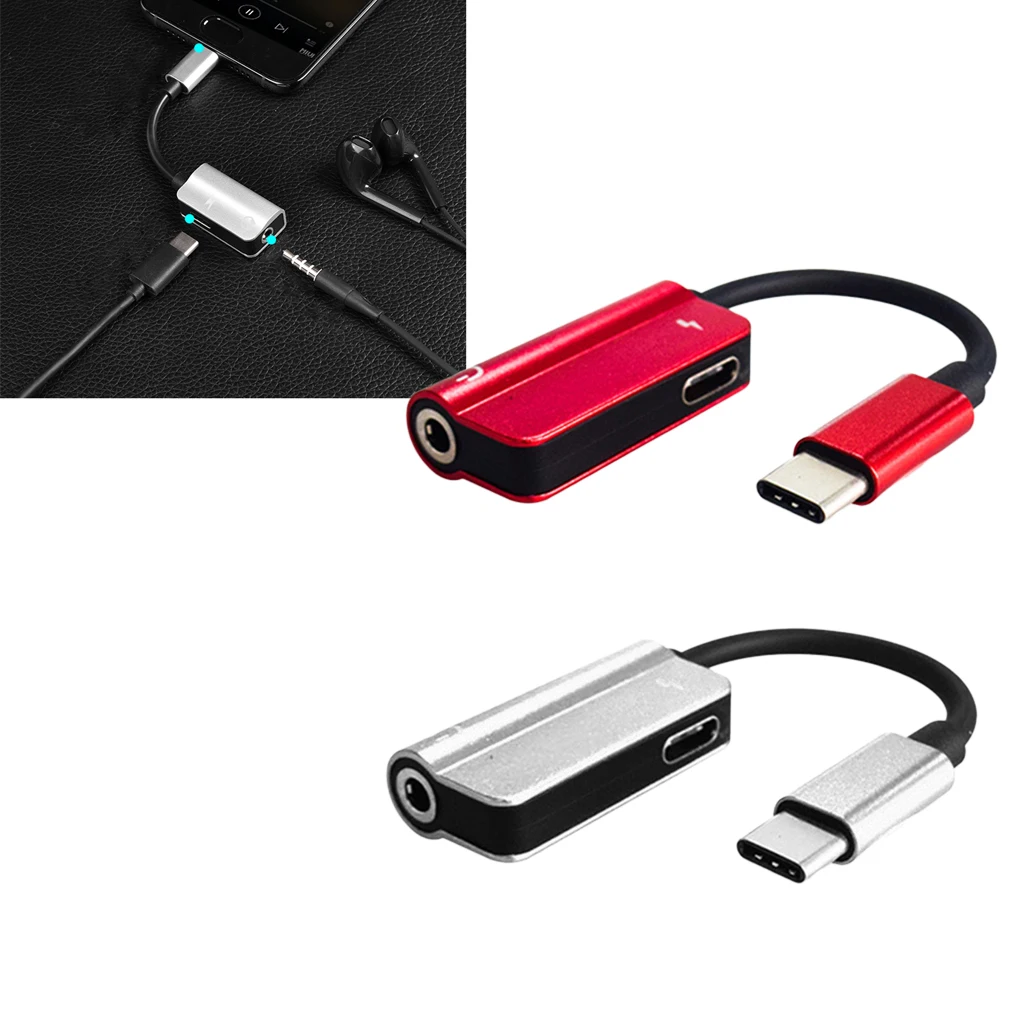 Аудиоадаптер для наушников типа C 3 5 мм стандартный зарядный кабель красного и