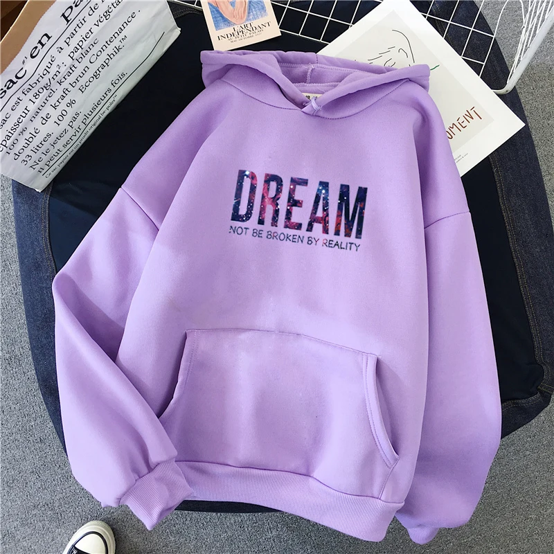 

Cool Oversized Hoodies Women Starry sky Dream Letter Print Sweatshirt Womens Winter Warm Streetwear Pullovers Thick Hoodie