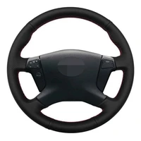 car steering wheel cover hand stitched car steering wheel covers diy soft black genuine leather for toyota avensis 2003 2007