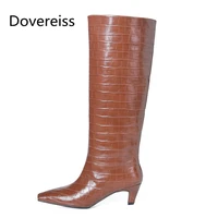 dovereiss fashion womens shoes winter new elegant pure color slip on stilettos heels brown sexy knee high boots concise 34 40